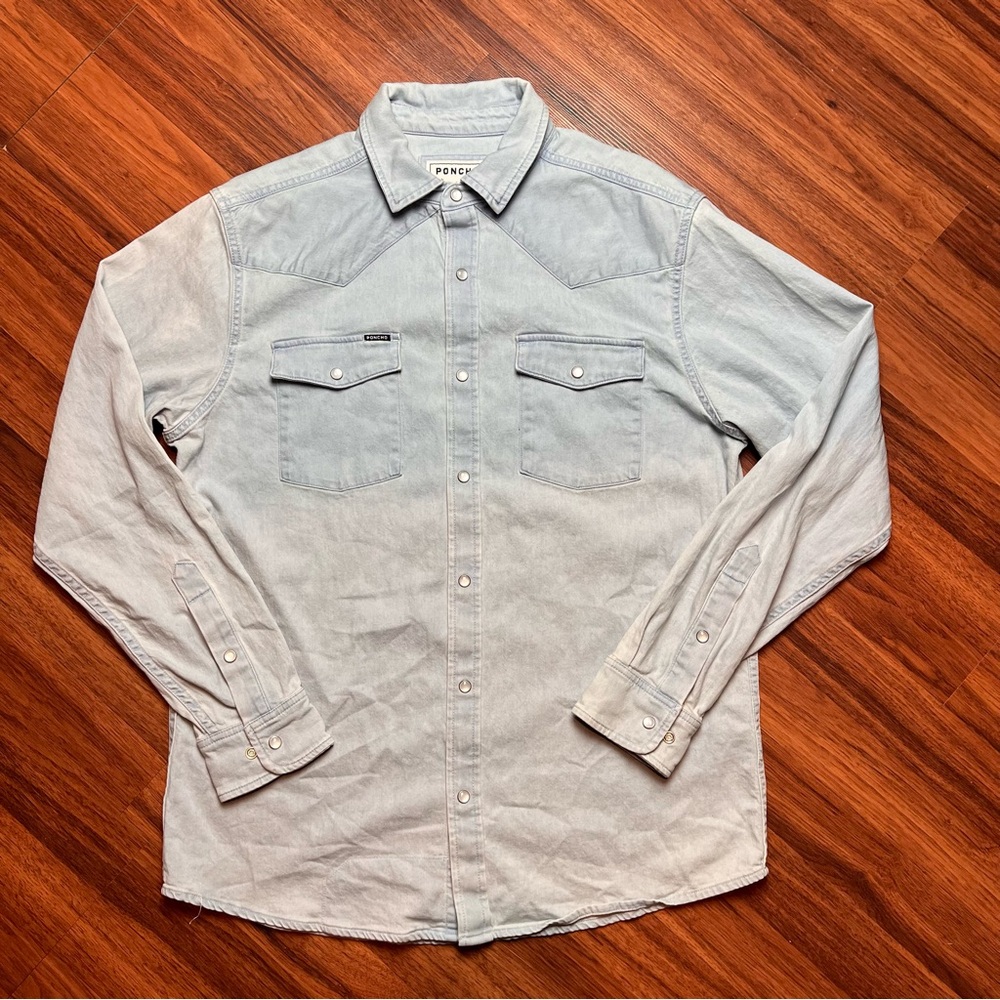 Poncho The Marfa Western Denim Button-Down Shirt pearl snap slim fit